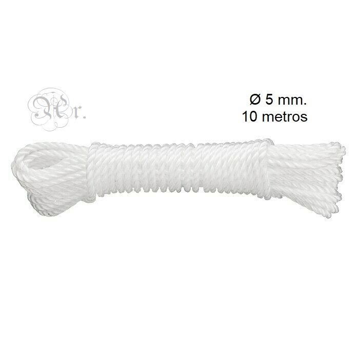 Cordon Tendedero Nylon 5 Mm. 10 M. Blanco