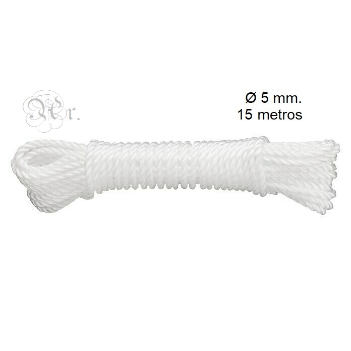 Cordon Tendedero Nylon 5 Mm. 15 M. Blanco