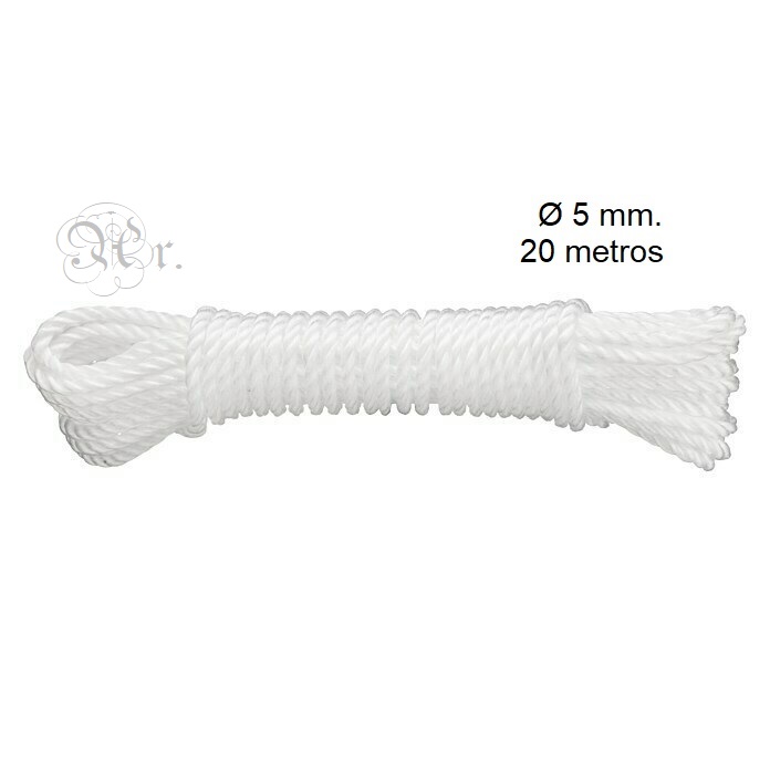 Cordon Tendedero Nylon 5 Mm. 15 M. Blanco