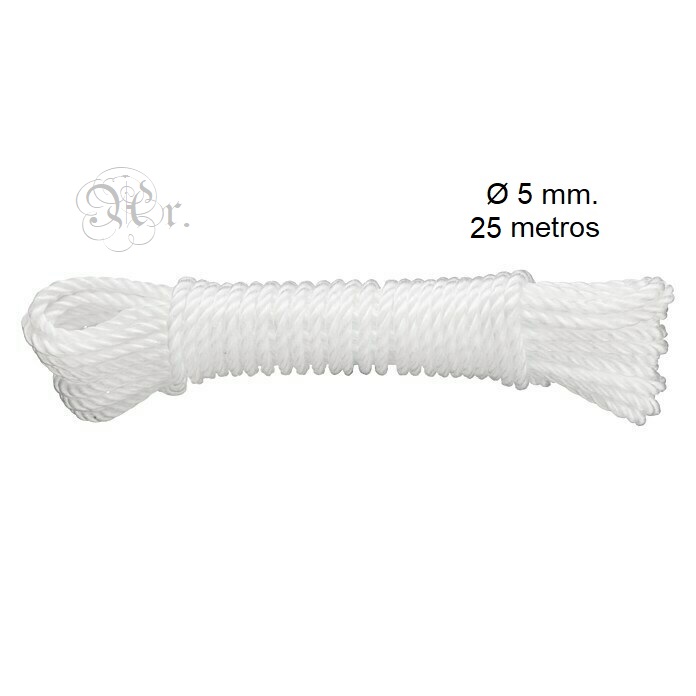 Cordon Tendedero Nylon 5 Mm. 25 M. Blanco