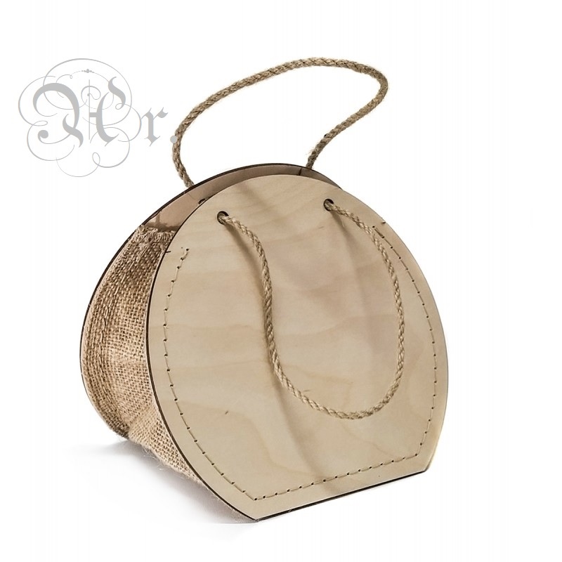 Bolso Madera/arpillera 20*18*13 Cm.