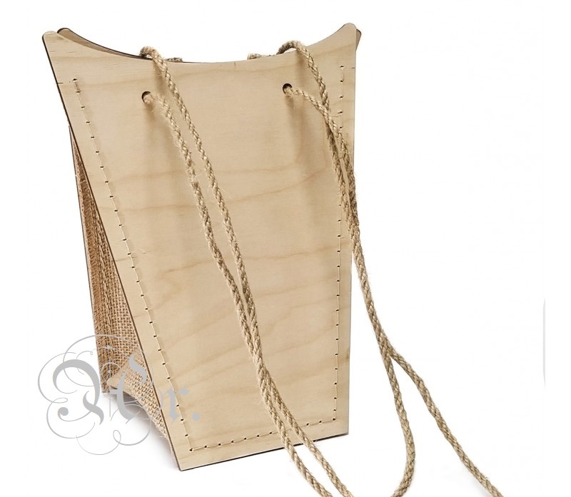 Bolso Madera/arpillera 24*24.8*13 Cm.