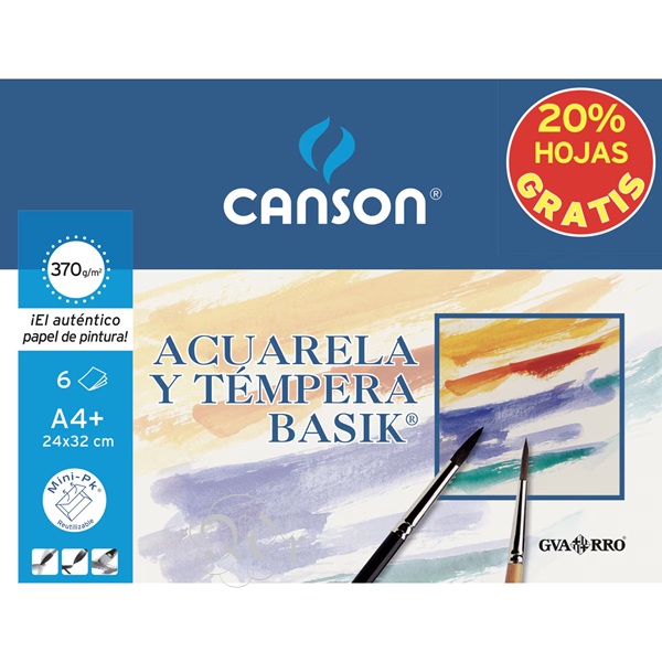 Pack 6 Hojas Acuarela 370 G. 24*32 Cm.