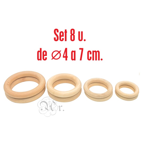 Set 8 Anella Fusta Ø4 a 7 Cm.