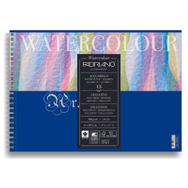 Block Fabriano Watercolor Acuarela 21*29.7 Cm. 300 G. 12 H.