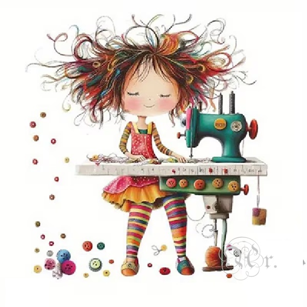 Transfer Textil Dtf 18*18 Cm. Niña Cosedora